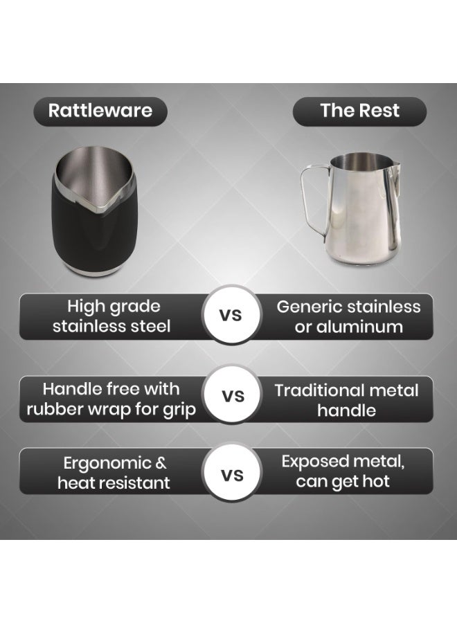 Rattleware وعاء ماكياتو من راتلوير بدون مقبض من الفولاذ المقاوم للصدأ - مثالي للاستخدام في المنزل، المقهى، المطعم، الفندق، المكتب، أو الاستخدام التجاري - وعاء بخار ورغوة (12 أونصة) - Image 5